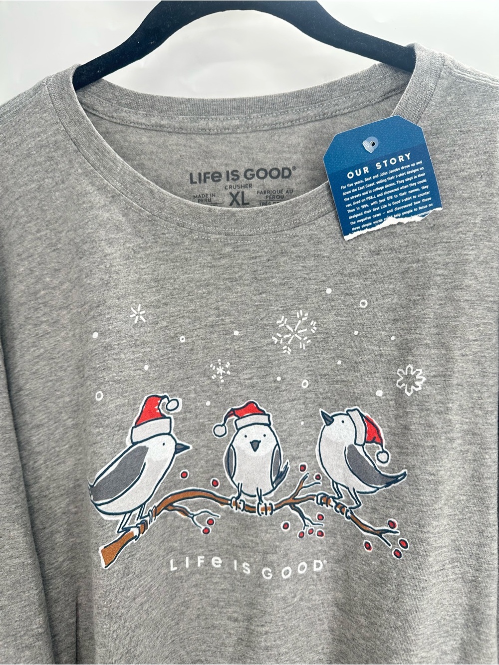 Life Is Good Crusher Tee Men's XL Winter Birds Christmas Long Sleeve NWT - Picture 2 of 8